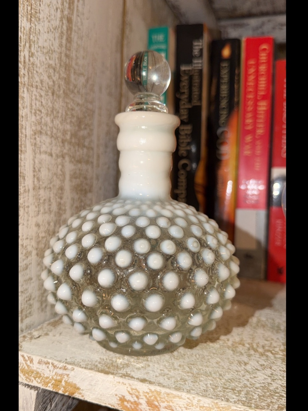 White Fenton Hobnail Glass Perfume Bottle